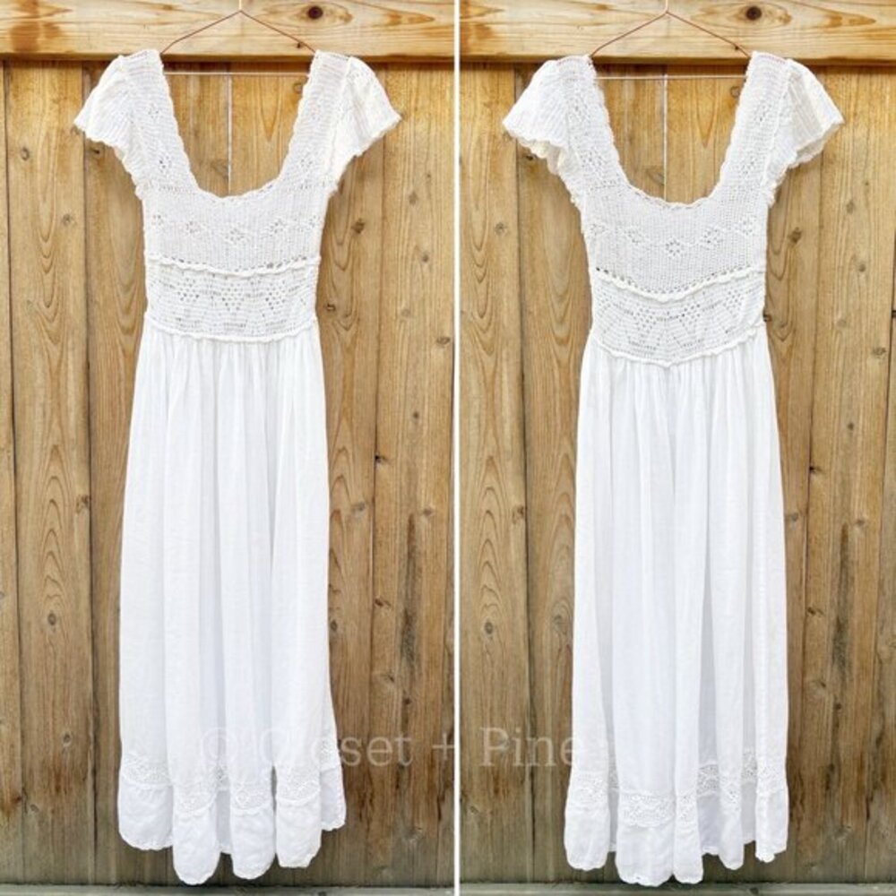 Doen Modeira Dress in Salt White Size Small Crochet Maxi Midi Dress Boho - Picture 3 of 16